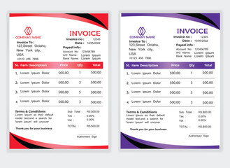 Obraz premium Business Minimal Corporate Invoice design template vector illustration bill form price . Creative template and stationery design payment agreement design template Cash Memo, Vector Quotation Design