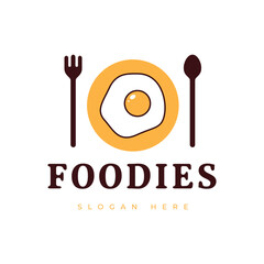 fried egg food minimalist breakfast restaurant food concept logo design vector illustration