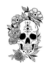 Obraz premium Digital drawing bitmap skeleton face funny skull Halloween style