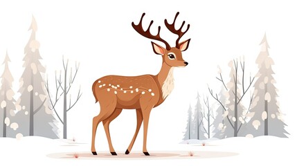  a deer standing in the snow with trees in the background.  generative ai