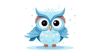  a blue owl with big eyes sitting on the ground with snow.  generative ai - obrazy, fototapety, plakaty