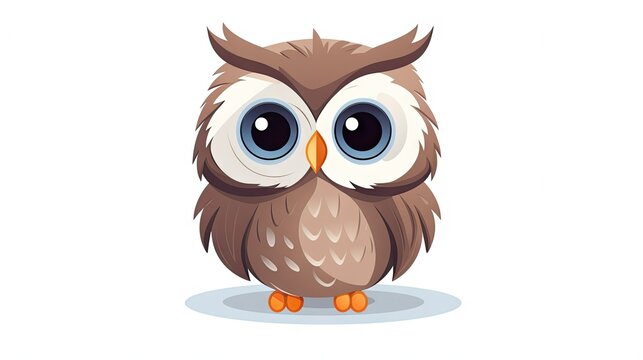  an owl with big blue eyes sitting on the ground with a white background.  generative ai