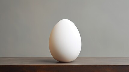 Fototapeta na wymiar a white egg sitting on top of a wooden table next to a gray wall. generative ai
