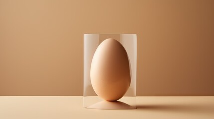  an egg in a glass vase on a table with a brown background.  generative ai