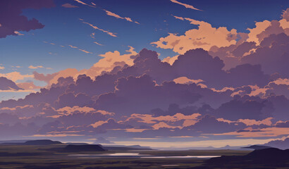 cloudscape/landscape illustration of sunset over Morecambe bay,Ulverston at sunset