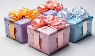 Obraz premium Gift boxes on a light background close-up.