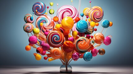  a bunch of colorful lollipops are in a vase.  generative ai