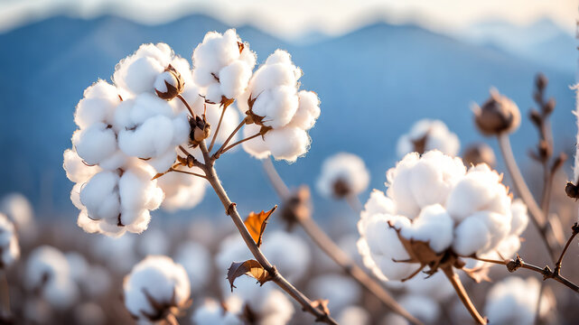 A beautiful sprig of cotton, macro photography. AI