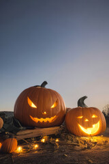 Fototapeta premium halloween pumpkin on a sky background