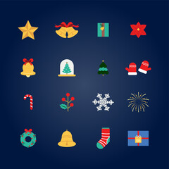 Christmas color flat icon with ball,tree,star,bell.Editable vector illustration for postcard