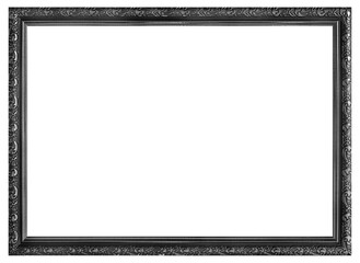 Black vintage picture frame isolated on white background, empty antique photo frame.