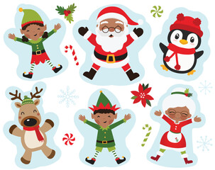 Christmas, Black Santa, Elf, Penguin, Mrs Claus, Snow Angels