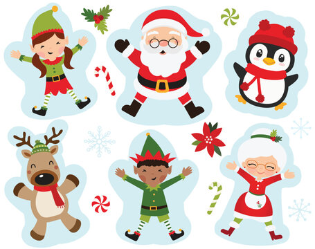 Christmas, Santa, Elf, Penguin, Mrs Claus, Snow Angels