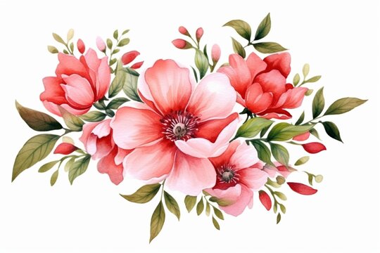 Illustration of flowers in watercolor. Design for wedding, invitation, decor, print. Generative AI