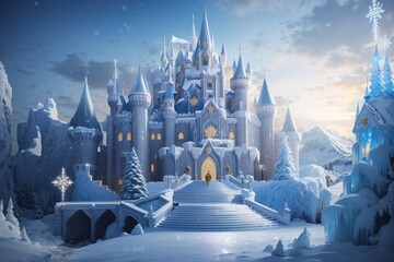 castle in the snow - obrazy, fototapety, plakaty