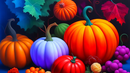 Pumpkins. Oil painting. Halloween background. AI