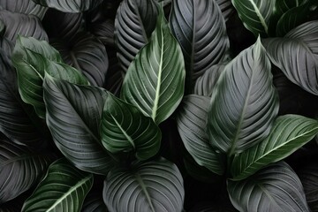 background with patterned gray calathea lutea leaf. Generative AI