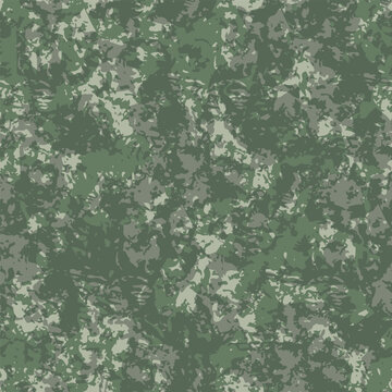 Seamless pattern, repeat texture in camouflage coloring. Abstract design of surface, background, print on fabric or paper with torn spots, imprints of natural dark color paint. Vector illustration.
