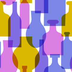 Seamless pattern with wine bottles for your wallpaper, fabric, wrapping paper, packaging in risoprint style. Vector illustration