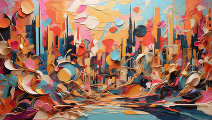 Abstract backdrop inspired by the vibrant chaos and patterns found in a bustling cityscape.