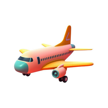Cute Airplane 3d icon on isolated transparent background png. Generative AI