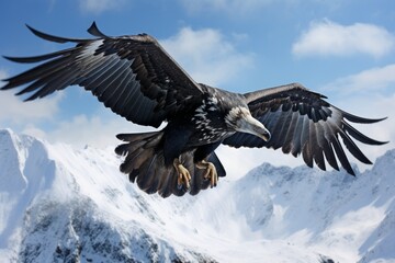 Naklejka premium Powerful Condor flying mountains. America wild. Generate Ai