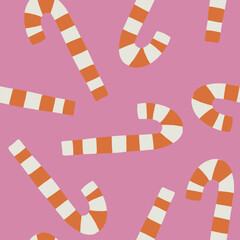 Seamless pattern with candy cane. Vector christmas background. New Year wallpaper, wrapping paper, wall art design. - 666115197