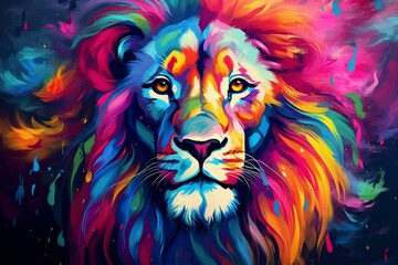 Colorful lion artwork. Generative AI