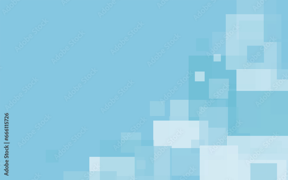 Poster abstract blue background of random squares of different sizes and transparency. conceptual technolog