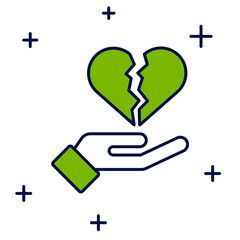 Filled outline Broken heart or divorce icon isolated on white background. Love symbol. Valentines day. Vector