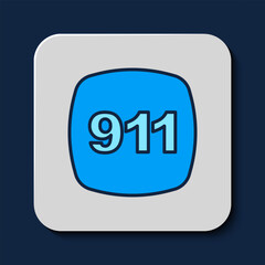 Filled outline Telephone with emergency call 911 icon isolated on blue background. Police, ambulance, fire department, call, phone. Vector