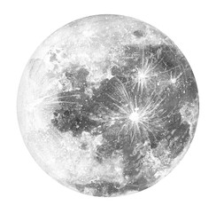 Realistic drawing full moon isolated on white background