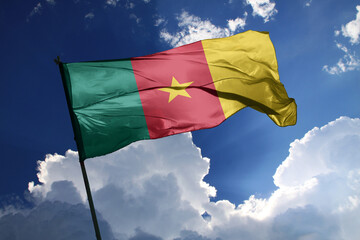 national flag of Cameroon waving in the wind on a clear day.