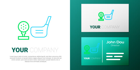 Line Golf club with ball on tee icon isolated on white background. Colorful outline concept. Vector