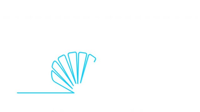 Seashell outline self drawing animation.	Blue line animated.