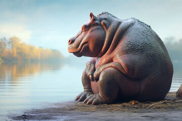 Naklejki  cartoon style of a hippo