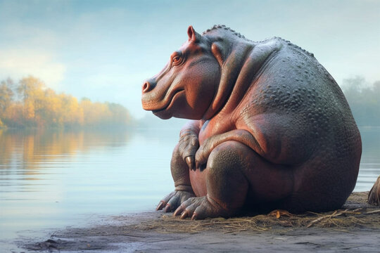 Naklejki cartoon style of a hippo
