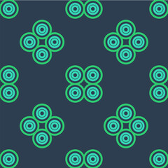 Line Skateboard wheel icon isolated seamless pattern on blue background. Skate wheel. Vector