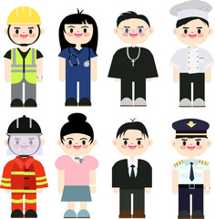 Cartoon characters wearing various professional outfits.