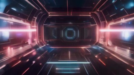 Digital information flows through network and data servers behind mesh panels in a server room of a data center or ISP. Colorful Red and Blue Digitalization Process.3D visualization AI Processor P - Powered by Adobe