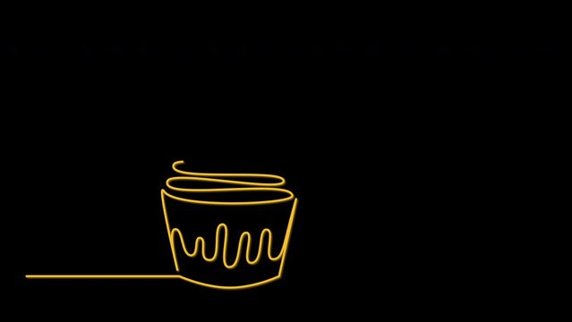 Cake, maffin and cherry berry on top silhouette self drawing line animation.	Golden yellow color line animated on black background.