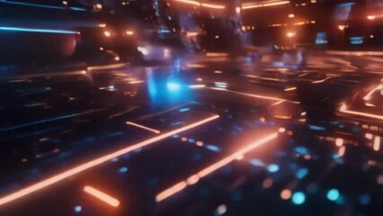 Pattern like sci-fi hologram. Fly through technology cyberspace with neon glow. Sci-fi flight through hi-tech technology tunnel. Glow line. 3d looped seamless 4k bright bg. Data flow. 3D Illustration