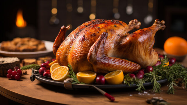 鳥の丸焼きローストターキーでパーティーディナー Roast Turkey for dinner party