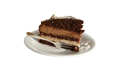 Big chocolate cake decorated with berries on a transparent background