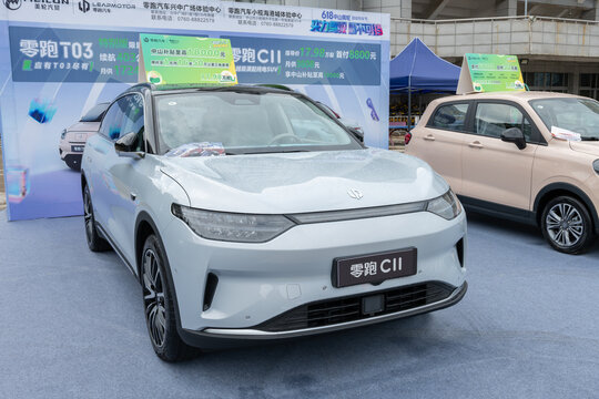 ZHONGSHAN GUANGDONG China-June 10 2022:a light grey Leapmotor CII electrical car.