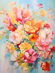 Oil painting of bouquet of flowers, pastel color