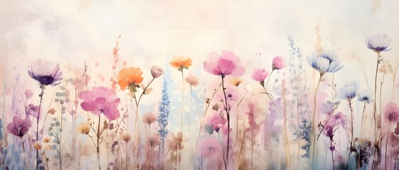 watercolor painting of flowers - obrazy, fototapety, plakaty