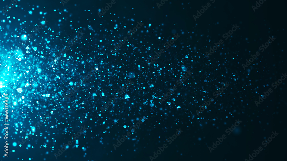 Poster dynamic wave of glowing particles. digital technology background. sparkling bright particles fly in 