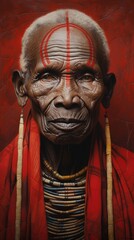 Fototapeta premium Portrait of an African warrior man in the style of chalk and charcoal printing