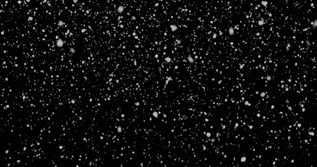 Obraz premium Snowfall on a black background, snowflakes falling at night illuminated by white light, 3d rendering